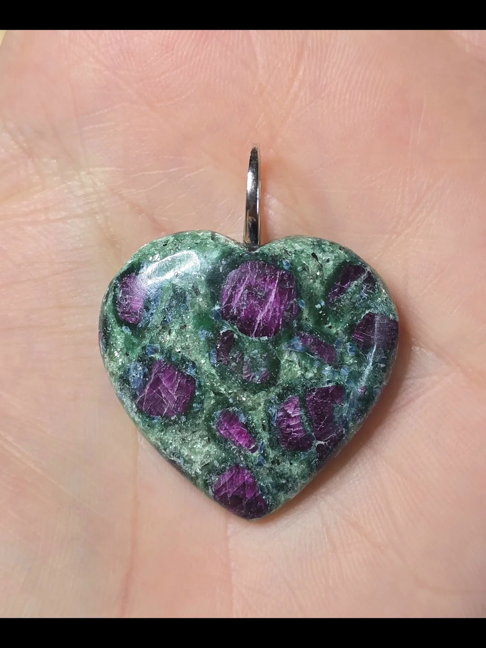 65ct. Ruby in Fuchsite Heart Shaped Gemstone Pendant 925 Sterling Silver Bail